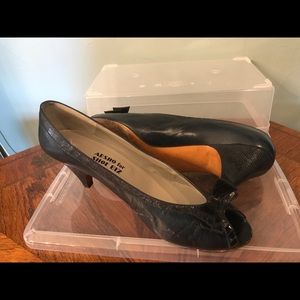 Navy Leather, Lizard Trim- Size 10, open toe heels